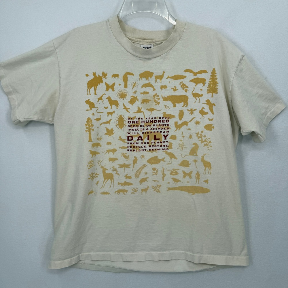 Anvil Earthenwear Graphic T-Shirt Mens Large Cream Vintage Single Stitch USA